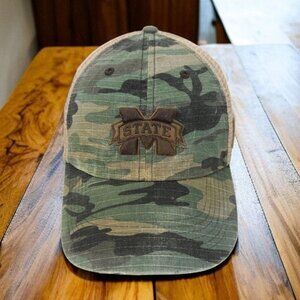 Mississippi State Bulldogs Strapback Cap Hat Logo Patch Distressed Camo Mesh TOW